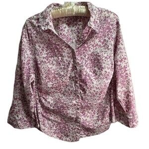 Emily Daniels 3/4 Sleeves Purple Floral Pattern White Size XL